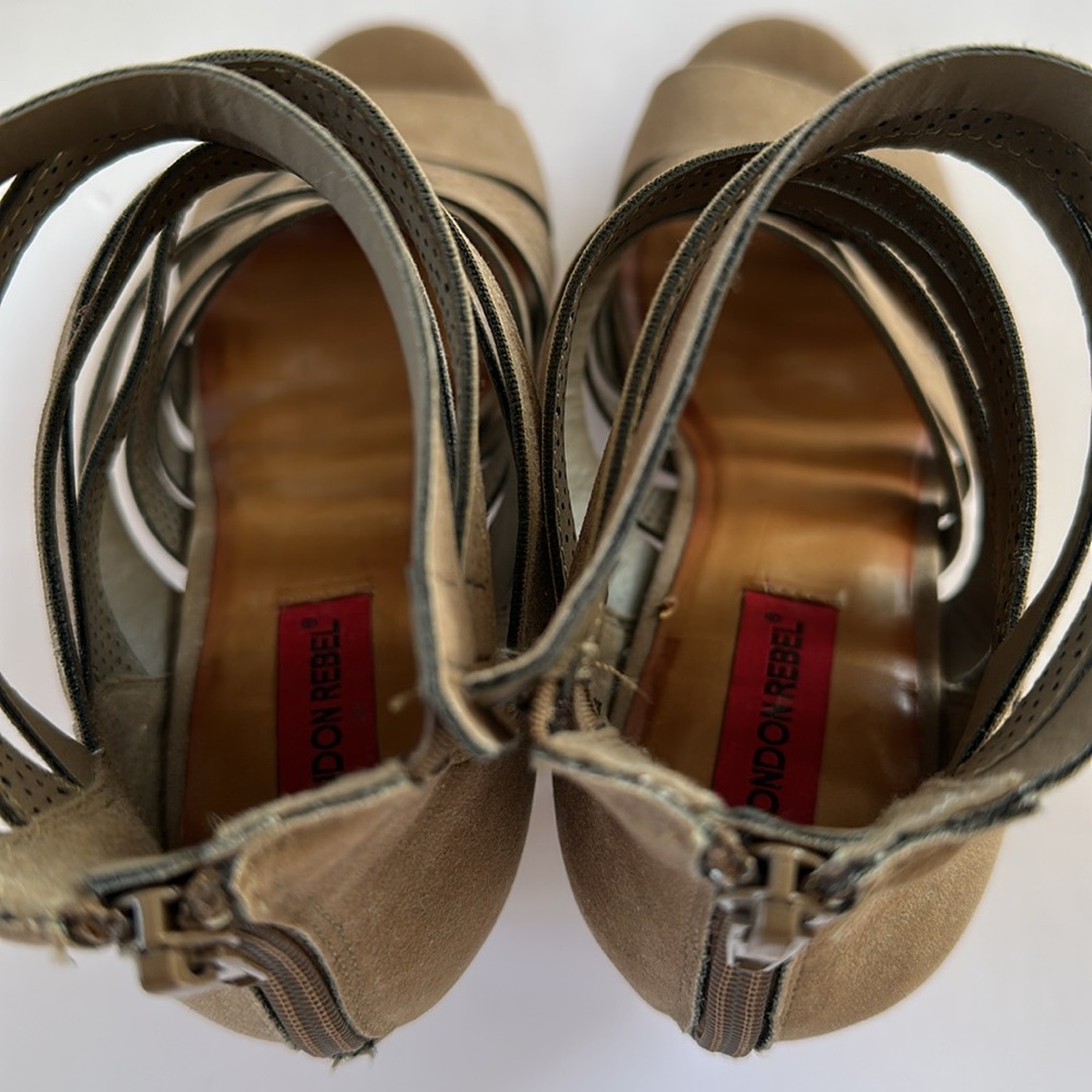 London Rebel Women’s Strappy Tan Heels - Picture 16 of 17